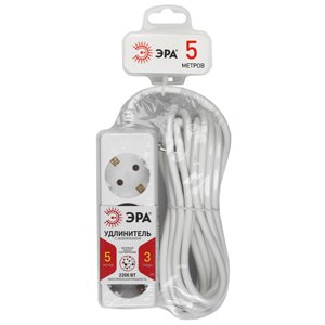 Удлинитель ЭРА с з/к 3х1мм, 3гн*5м U-3e-5m